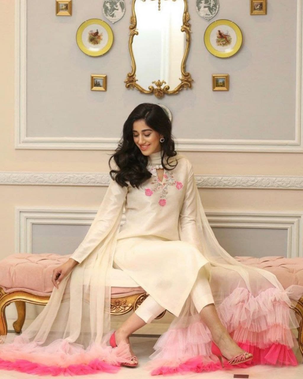 Aromatic Festival Wear Cream Colour Salwar Suit With Ruffle Dupatta (LQHK1139)