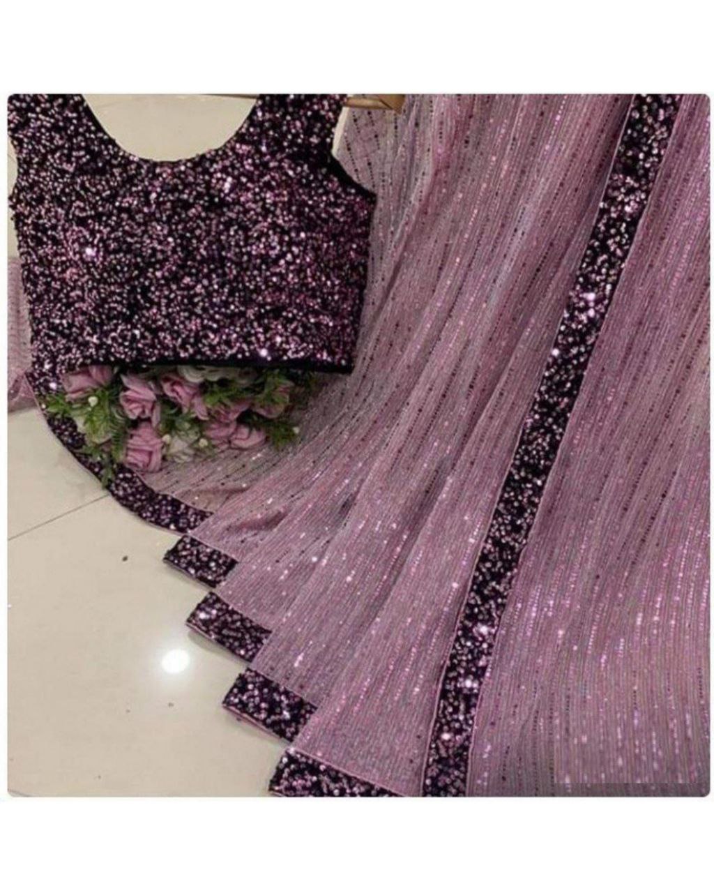Purple Georgette Silk With Fancy Thread Work Saree With Blouse (LQLG1227)
