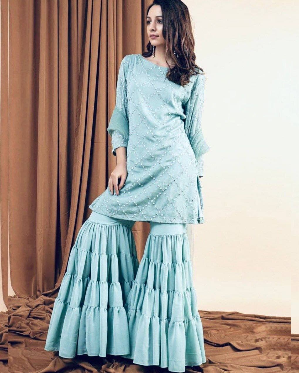 Gorgeous Pure Georgette Sky Blue Sharara Suit With Dupatta (LQWW728)