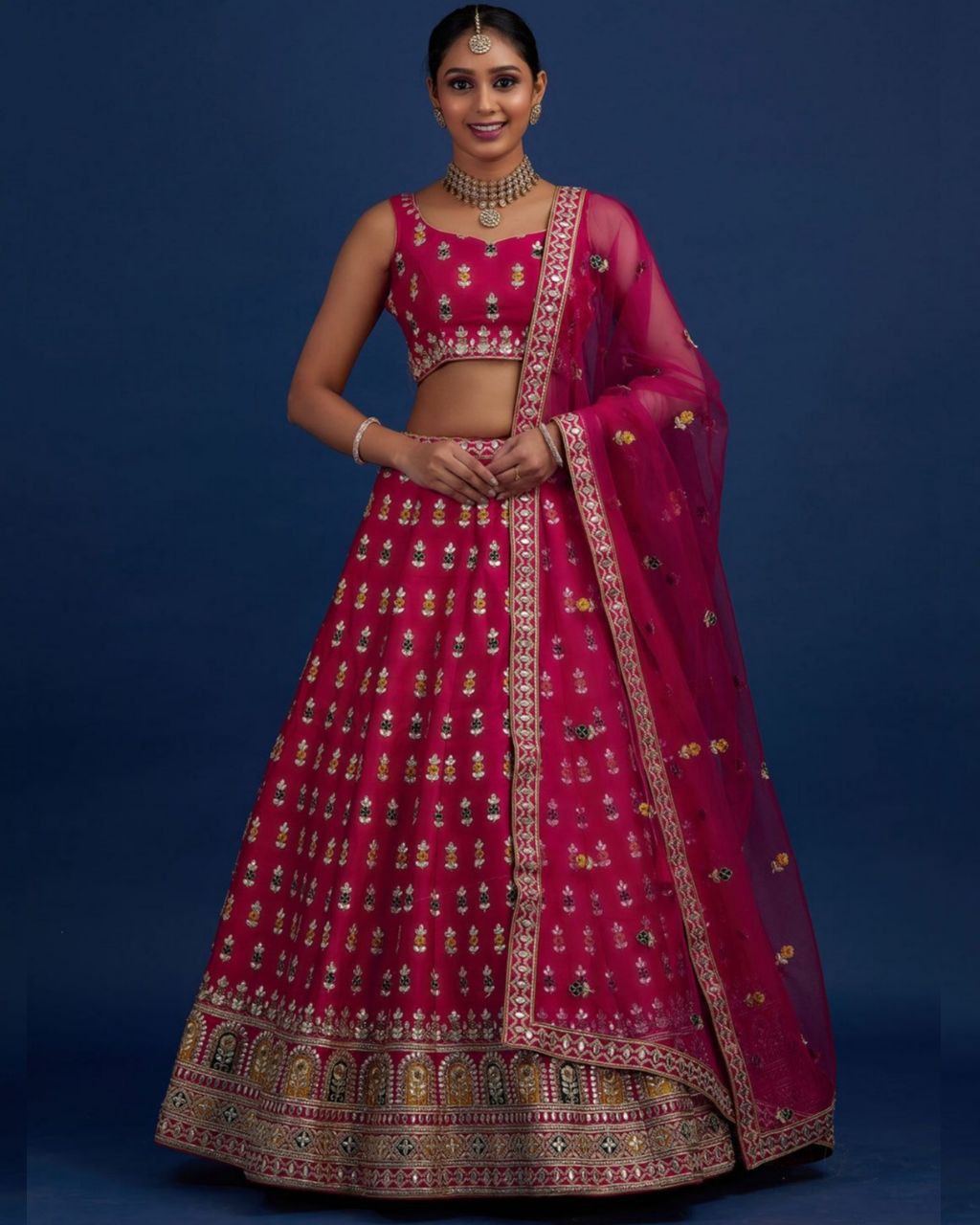 Presenting Rani Pink Malai Satin Silk Embroidery Work Lehenga Choli (LQZF180)