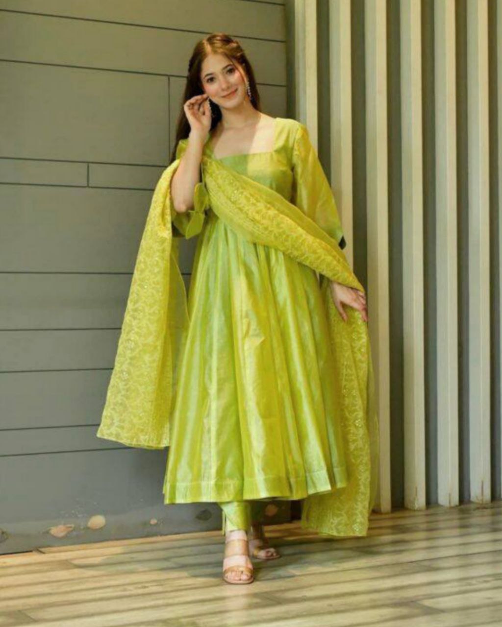 Modal Chanderi Straight Suit In Light Green Colour - SM5412485