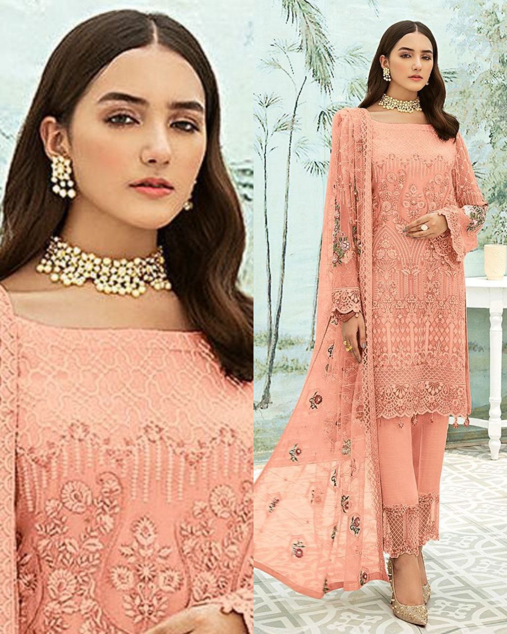 Aromatic Peach Pure Georgette Sequence Work Pakistani Salwar Suit With Dupatta (LQAF1064)