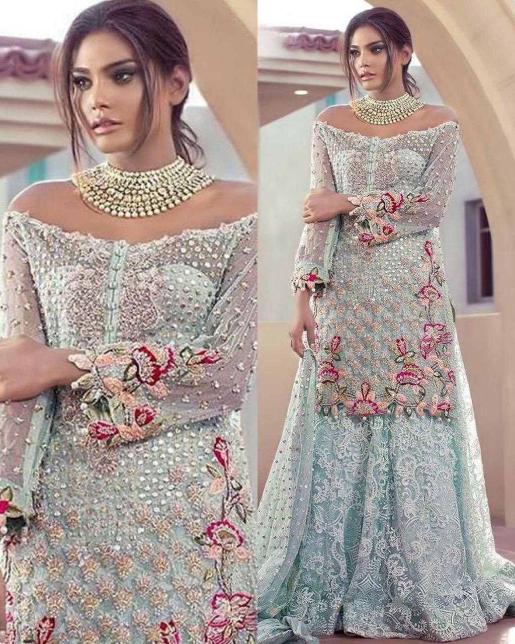 Beautiful Butterfly Net Embroidery work Pakistani Sharara Suit With Dupatta (LQAF1067)