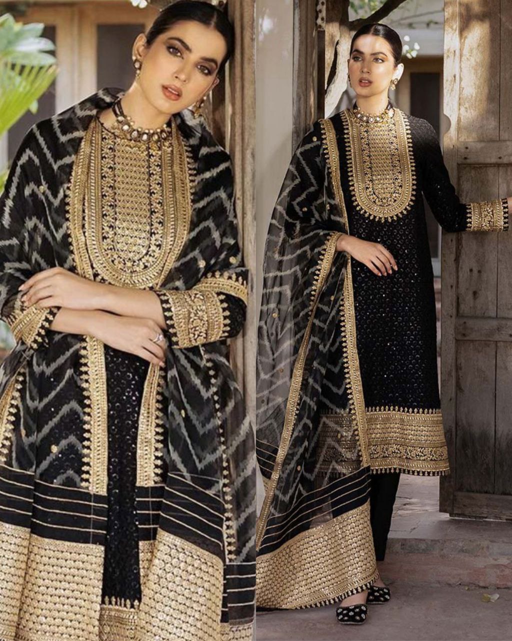 Gorgeous Black Pure Georgette Embroidery Work Pakistani Suit With Dupatta (LQAF1075)
