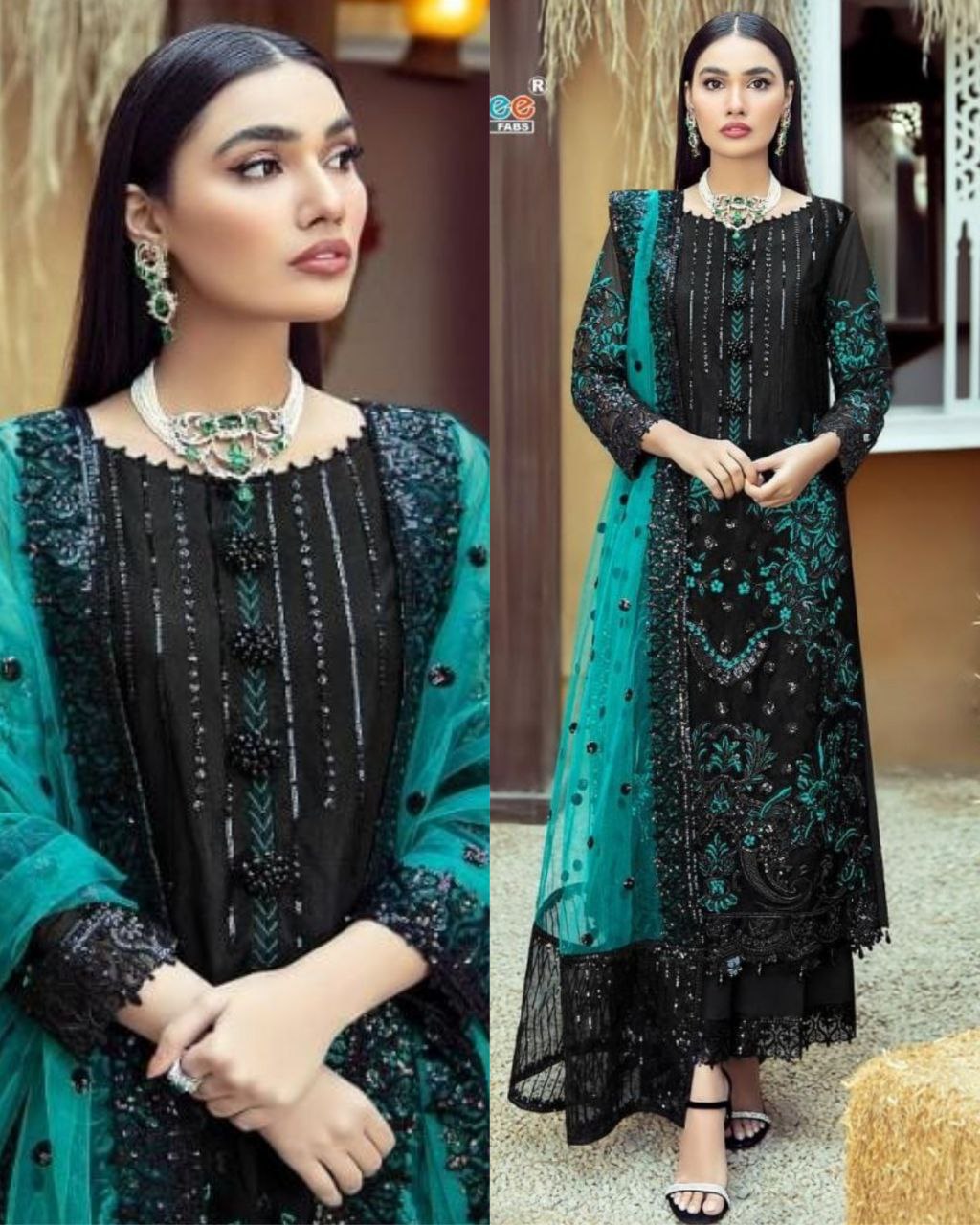 Exquisite Sky Blue Pure Georgette Embroidery Work Pakistani Suit With Dupatta (LQAF1083)