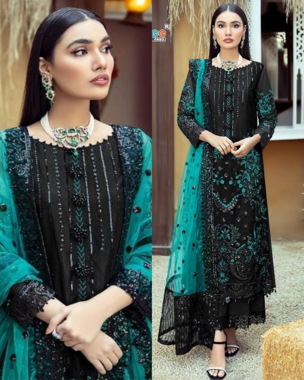 Sky blue georgette embroidery pakistani suit