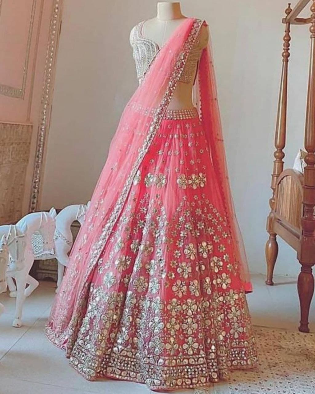 Luxurious Pink Real  Mirror Work Wedding Lehenga Choli (LQBD1238)