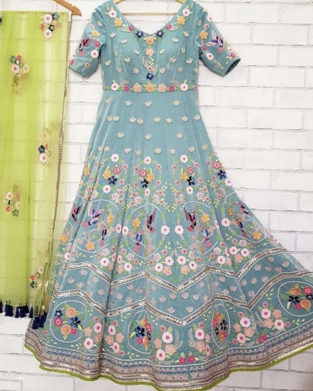 Glamorous Sky Blue Embroidery Work Gown (LQBD1247)
