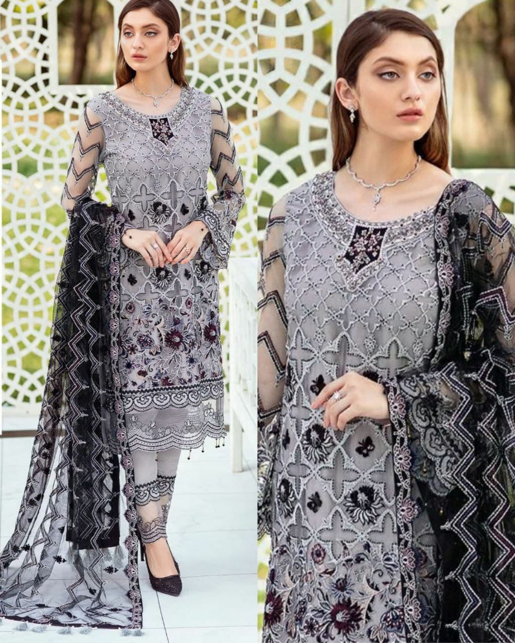 Exclusive Grey Pure Georgette Embroidery Work Pakistani Salwar Suit With Dupatta (LQD323)
