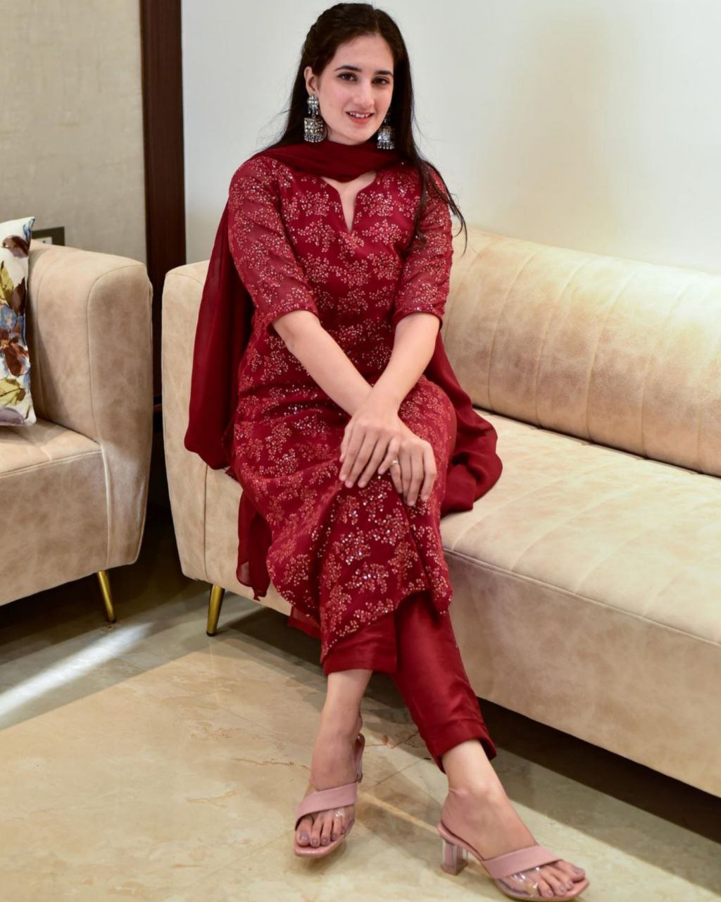 Classy Maroon Rangoli Silk Sequence Work Salwar Suit With Dupatta (LQHC495)