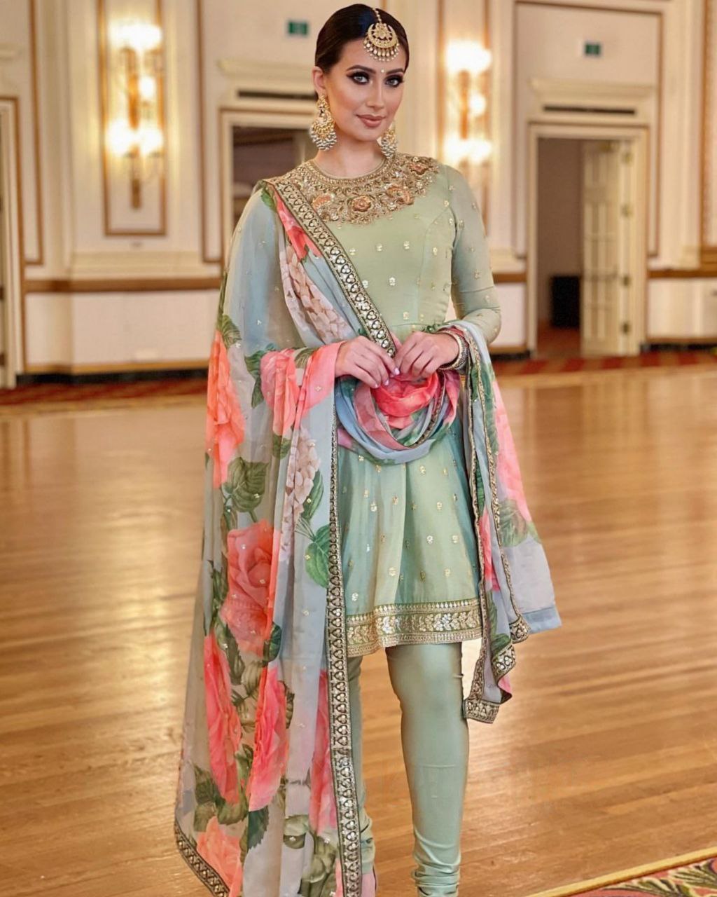 Beautiful Pista Georgette Silk Sequence Work Salwar Suit With Dupatta (LQKF1454)
