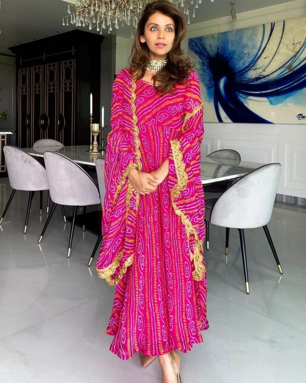 Exclusive Rani Pink Georgette Silk Digital Print Anarkali Suit With Dupatta (LQLG1493)
