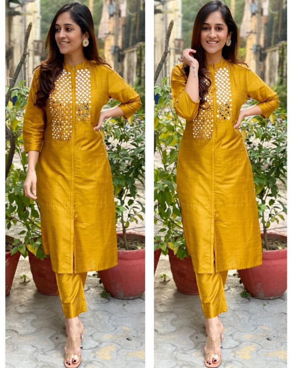 Exclusive Mustard Yellow Cotton Silk Casual Salwar Suit (LQMC1003)