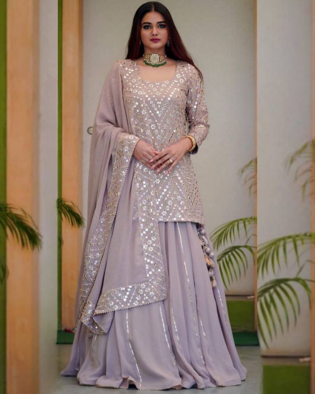 Exclusive Light Purple Pure Georgette Embroidery Work Sharara Suit With Dupatta (LQNSR622)