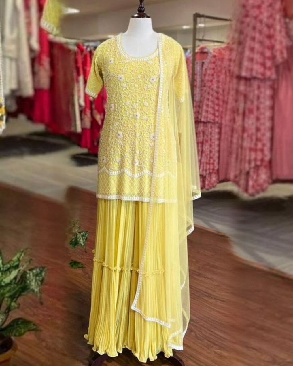 Exclusive Yellow Pure Georgette Embroidery Work Palazo Suit With Dupatta (LQNSR631)