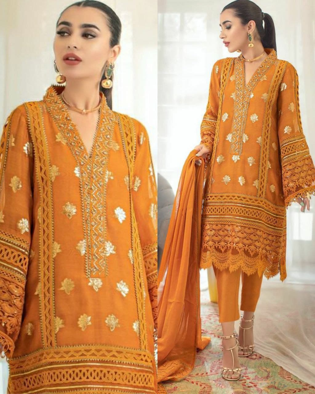 Orange and pink pakistani dress outlet