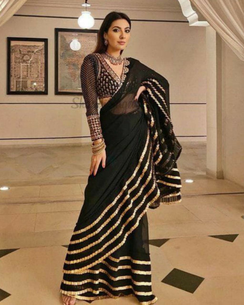 Black Georgette Silk Embroidery Saree With Blouse (LQSA112)