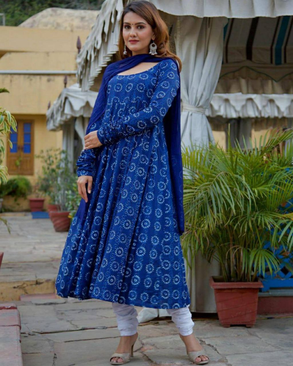 Casual Blue Georgette Silk Digital Print Anarkali Suit With Dupatta (LQSC1166)