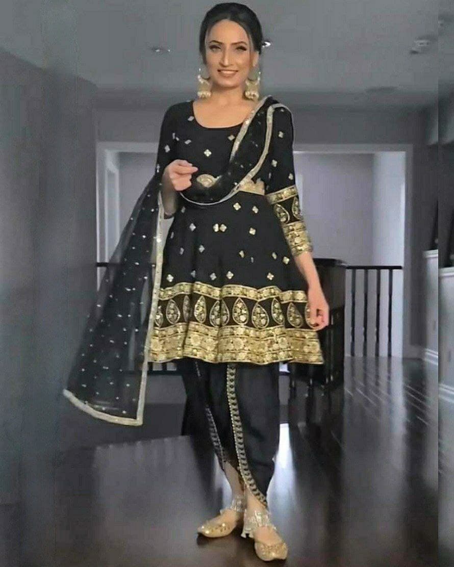 Exclusive Black Pure Georgette Sequence Work Tulip Salwar Suit With Dupatta (LQSR1387)