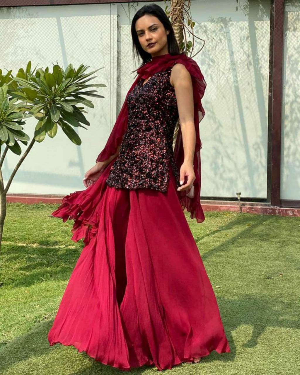Exclusive Velvet Embroidery Work Sharara Suit With With Dupatta (LQZD9959)