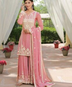 Latest Pink Pure Georgette Embroidery Work Pakistani Sharara Suit