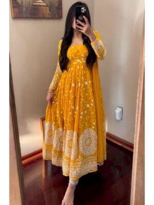 Gorgeous Yellow Pure Georgette Sequence Work Anarkali Gown