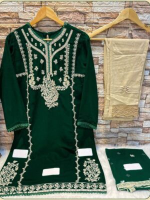Exquisite Green Pure Georgette Embroidery Work Pakistani Suit With Dupatta