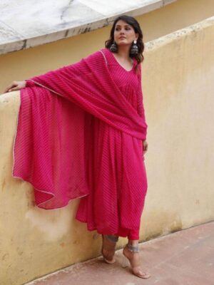 Designer Gajri Pure Georgette Bandhani Print Anarkali Suit With Dupatta