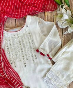 Gorgeous White Georgette Silk With Thread Work Salwar Suit With Dupatta