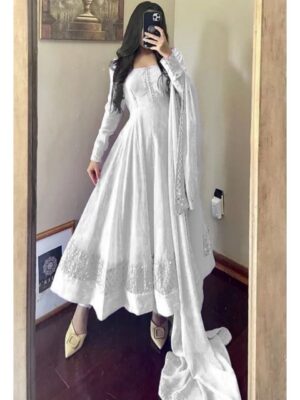 Alluring White Pure Georgette Embroidery Work Anarkali Suit With Dupatta