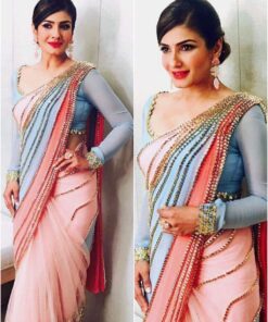 Sky Blue And Pink Georgette Silk Sequence Work Saree With Blouse