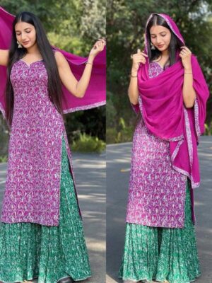 Casual Designer Heavy Party Wear Printed Sharara Suit With Dupatta