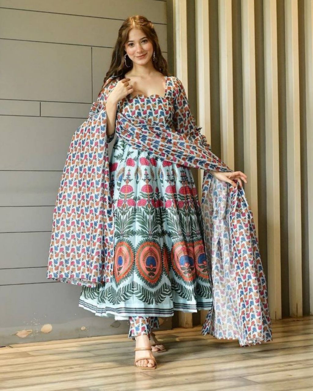 Stunning Satin Silk Digital Print Work Anarkali Suit With Dupatta (LQSSR287)