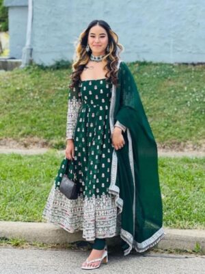 Gorgeous Green Georgette Heavy Embroidery Work Anarkali Suit With Dupatta