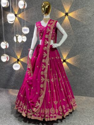 Alluring Red & Rani Heavy Georgette Embroidery Work lehenga choli With Dupatta