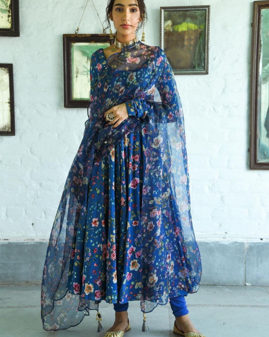 Gorgeous Blue Chanderi Silk Digital Printed Anarkali Suit With Dupatta (LQRTC5490)