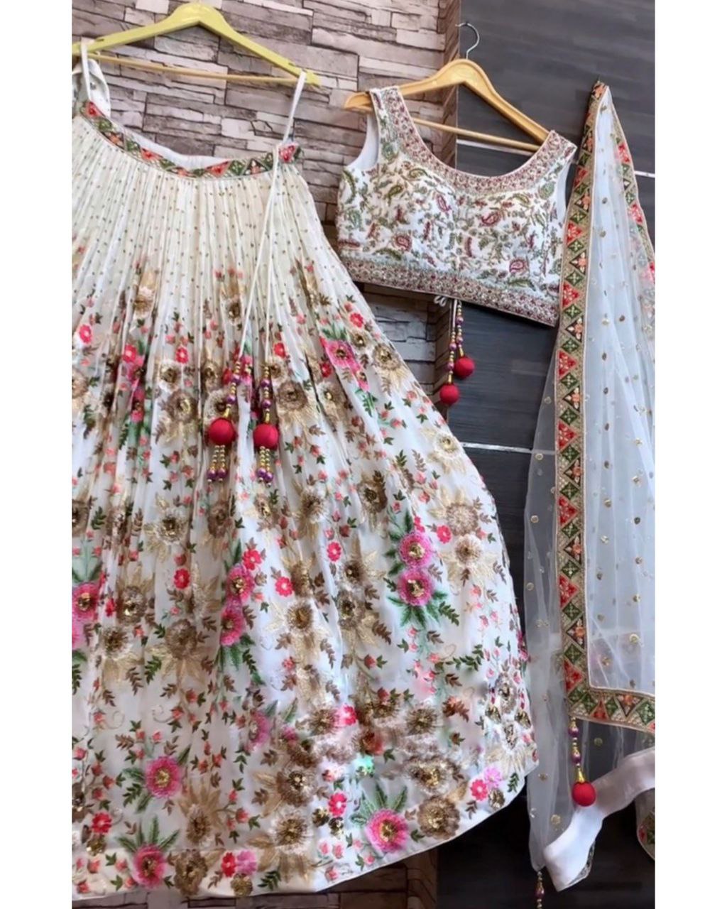 Designer White Flower Multi Embroidery Work Lehenga Choli