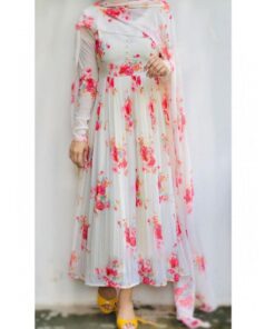 Exclusive White Pure Georgette Digitl Print Anarkali Suit With Dupatta