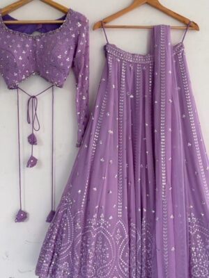 Beautiful Purple Georgette Silk Mirror Work Lehenga Choli With Dupatta