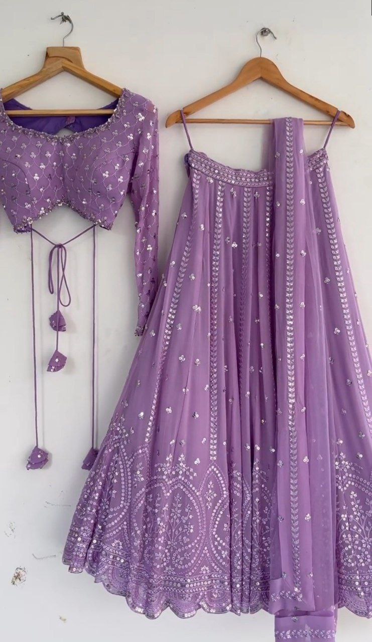 Beautiful Purple Georgette Silk Mirror Work Lehenga Choli With Dupatta (MF-170 Purple)
