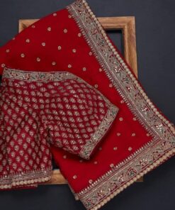 Red Rangoli Silk Embroidered Thread Work Saree With Blouse