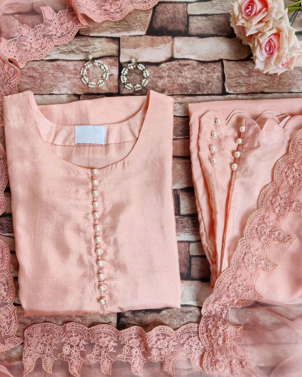 Casual Cotton Peach Silk Button Work Salwar Suit With Dupatta (LQNSR633PEACH)