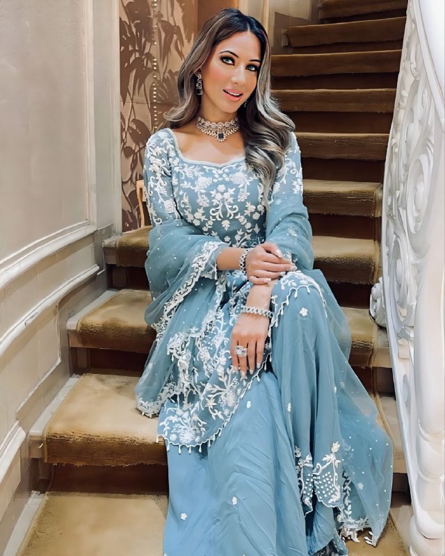 Sky blue plazo suit hotsell