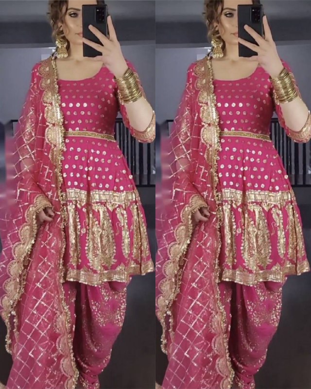 Pink Pure Georgette Sequence Work Dhoti Suit With Dupatta