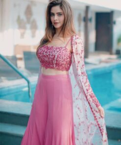 Gorgeous Pink Faux Georgette Heavy Sequence Work Sharara Suit With Jacket