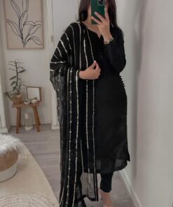 Casual Black Faux Georgette Embroidery Work Pant Suit With Dupatta