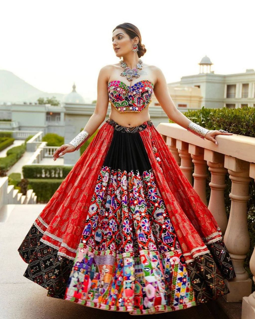 Red and hotsell black bridal lehenga