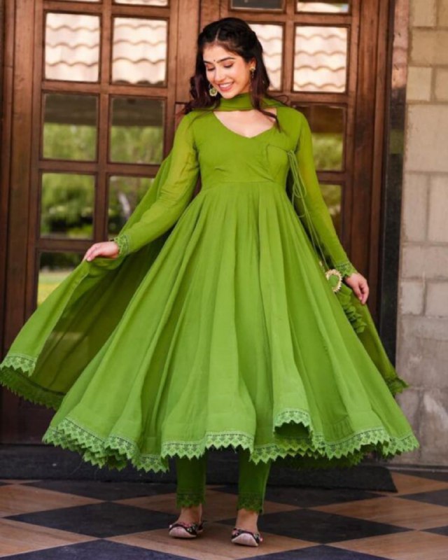 RF - Green Faux Georgette Embroidery Work Anarkali Suit