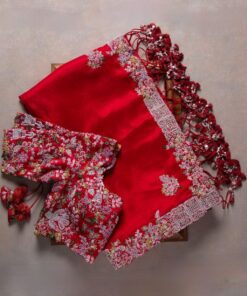Red Rangoli Silk Heavy Embroidery Work Saree With Blouse