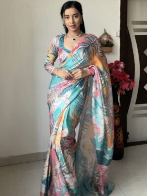 Exclusive Crape Silk Multi Printed Saree With Blouse